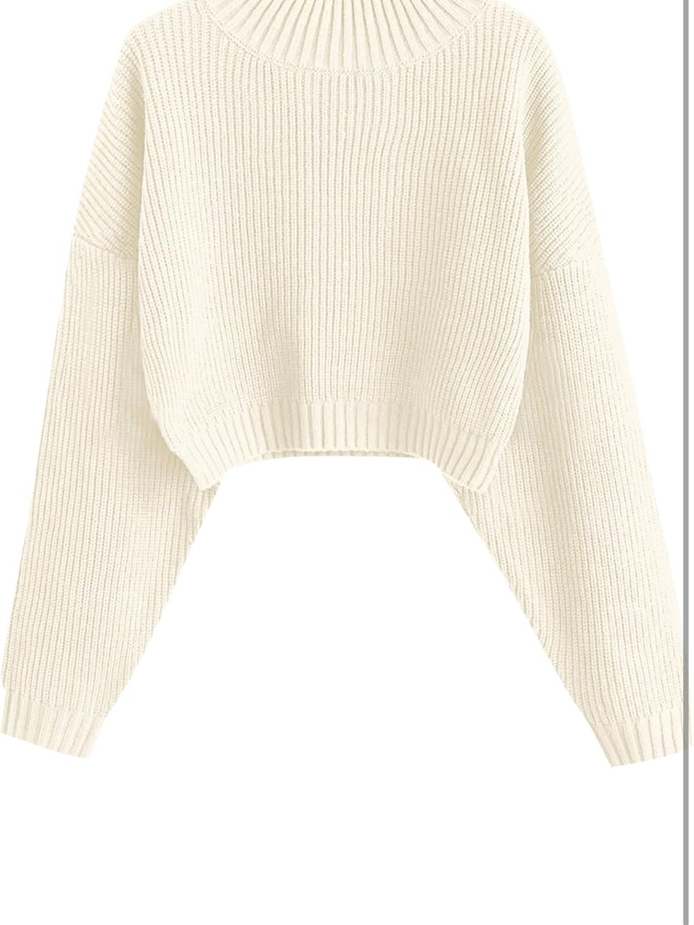 Cropped Turtleneck Sweater Lantern Sleeve Ribbed Knit Pullover  L - 1019/bb5